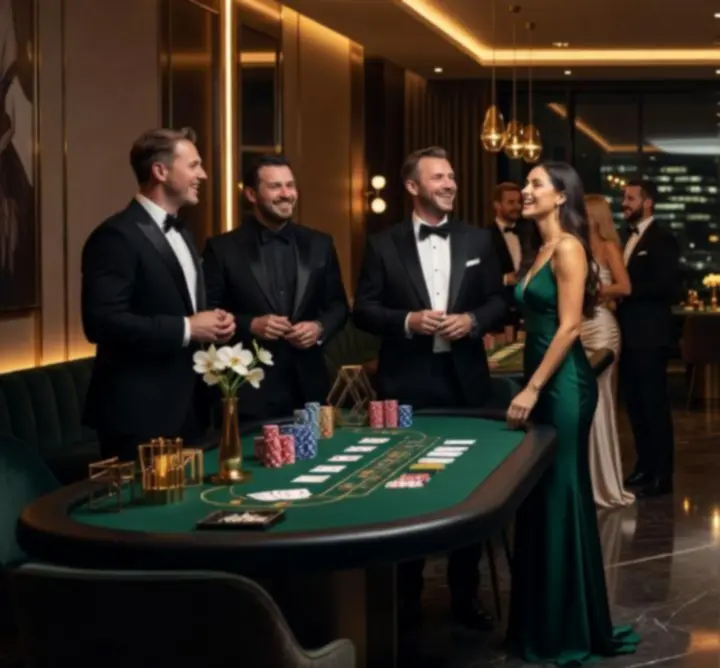 Luksusowe prywatne przyjęcie z eleganckim oświetleniem i gośćmi w strojach wieczorowych