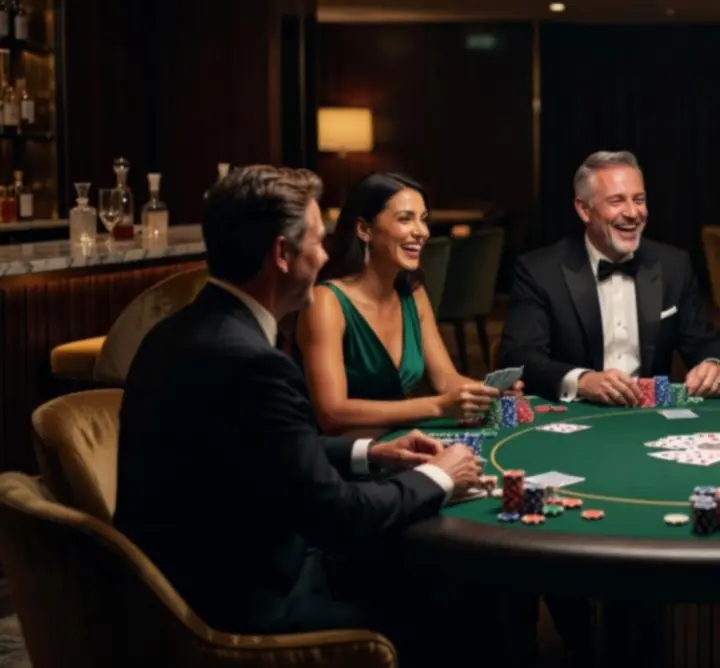 Goście grający przy stole pokerowym podczas eventu firmowego